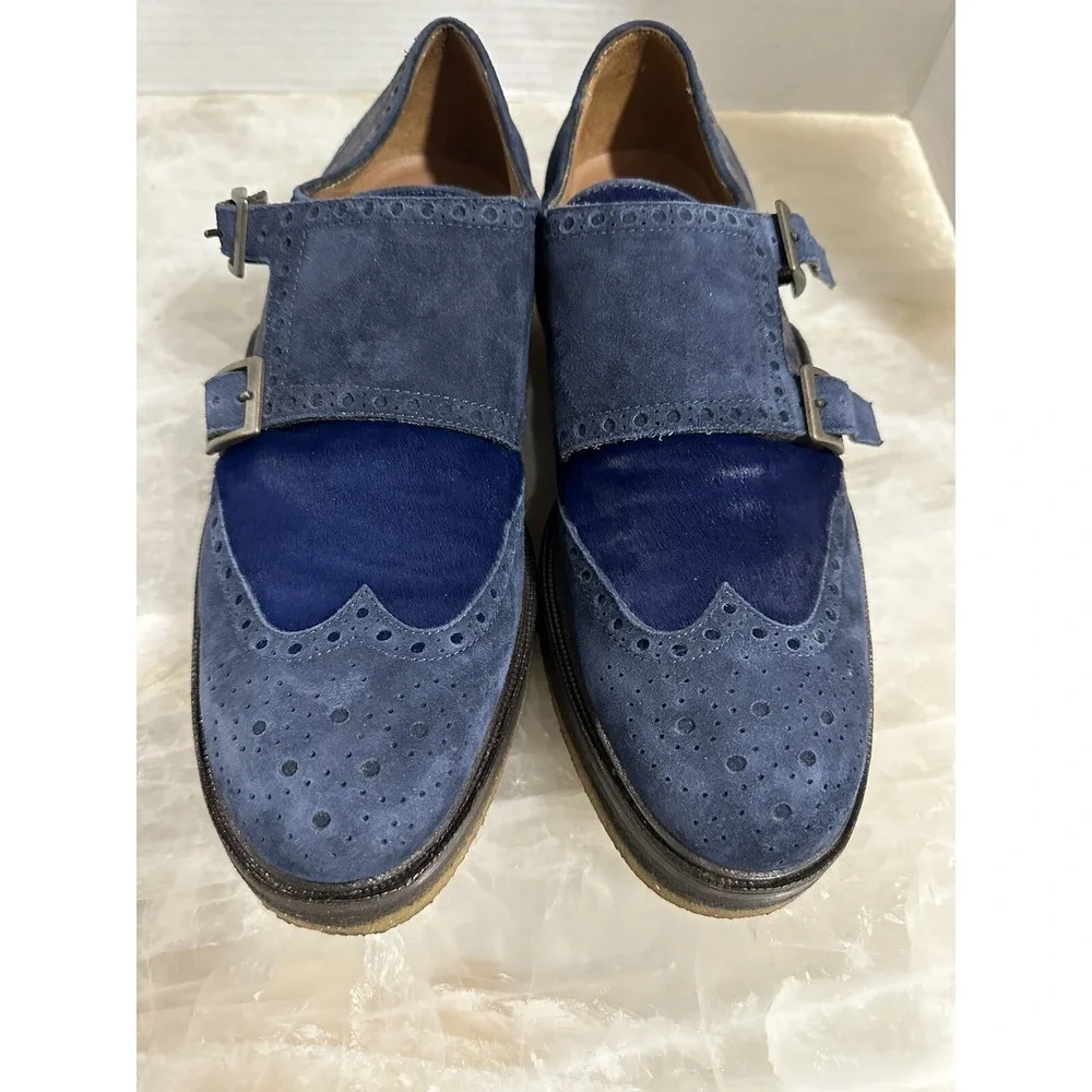 Etro Mens Blue Suede Double‎ Monk Strap Shoes UK 41 US 8.5